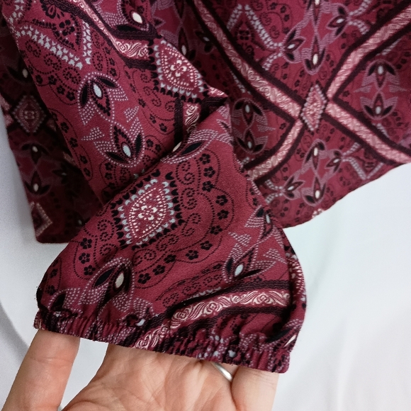 2/$30 Xhilaration Burgundy Merlo Western Patterned Top-(#69) - Picture 3 of 10